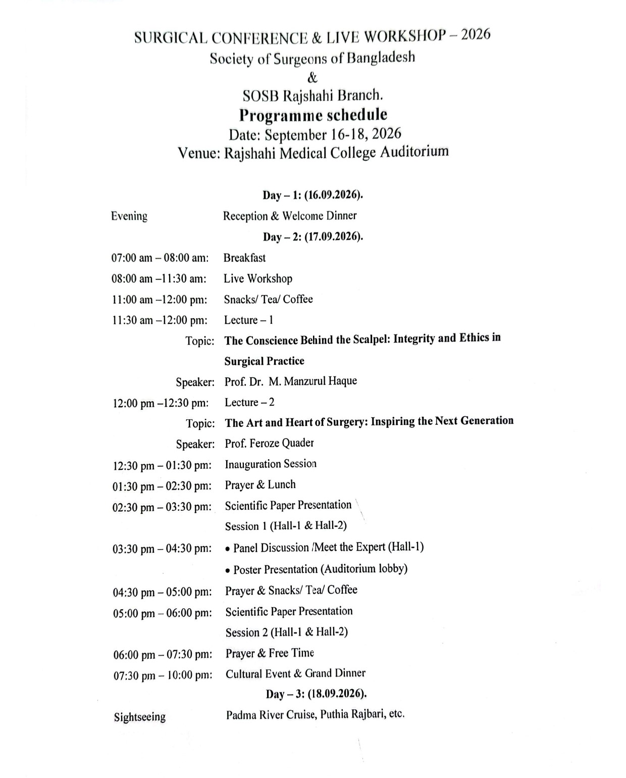 Programme Schedule